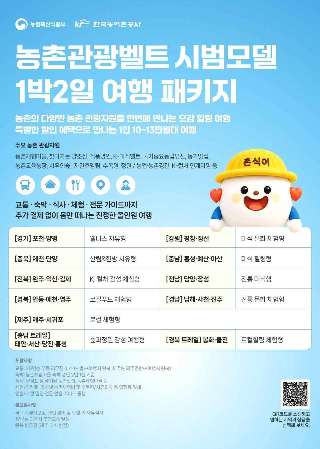 11개 농촌관광벨트 상품의 지역과 포함·불포함 사항을 안내하는 공식 포스터