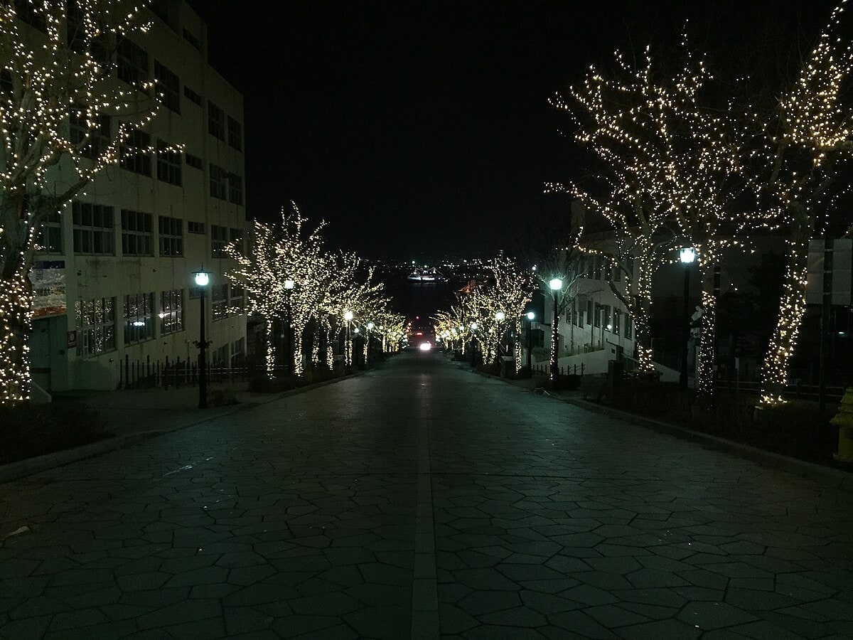 모토마치 하치만자카에서 항구 쪽으로 내려다본 야간 경관